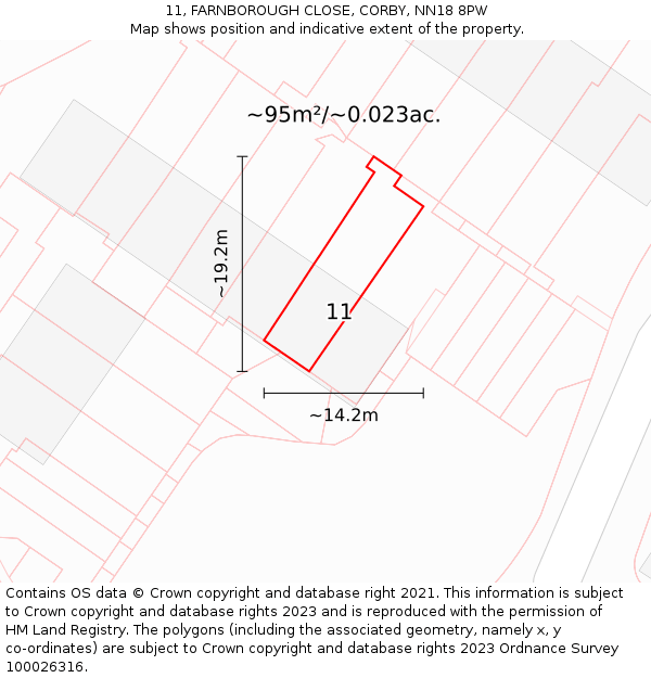 11, FARNBOROUGH CLOSE, CORBY, NN18 8PW: Plot and title map