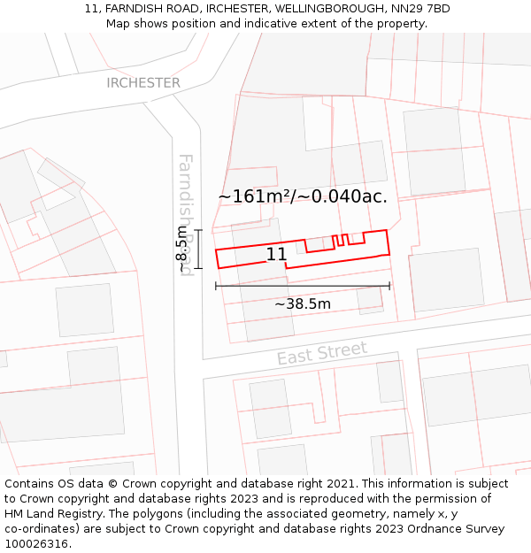 11, FARNDISH ROAD, IRCHESTER, WELLINGBOROUGH, NN29 7BD: Plot and title map
