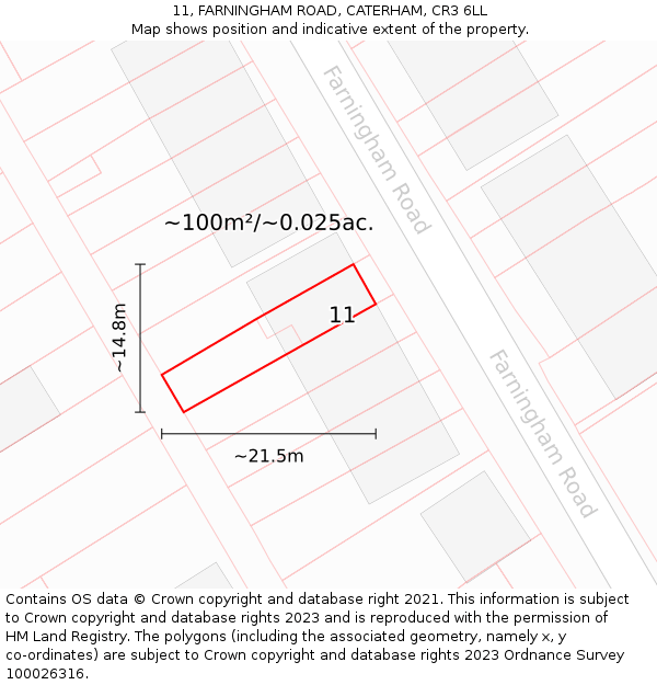 11, FARNINGHAM ROAD, CATERHAM, CR3 6LL: Plot and title map