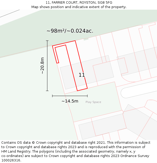 11, FARRIER COURT, ROYSTON, SG8 5FG: Plot and title map