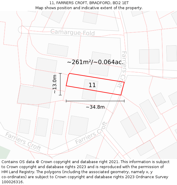 11, FARRIERS CROFT, BRADFORD, BD2 1ET: Plot and title map