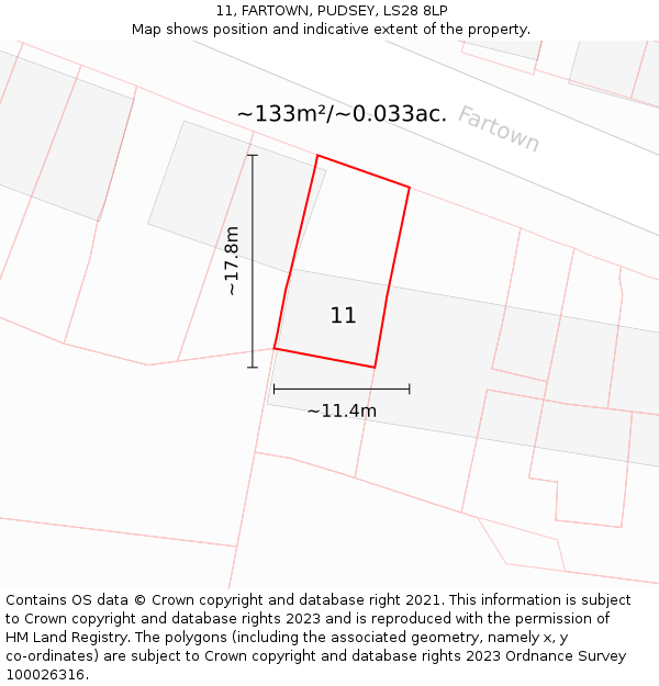 11, FARTOWN, PUDSEY, LS28 8LP: Plot and title map