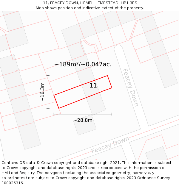 11, FEACEY DOWN, HEMEL HEMPSTEAD, HP1 3ES: Plot and title map