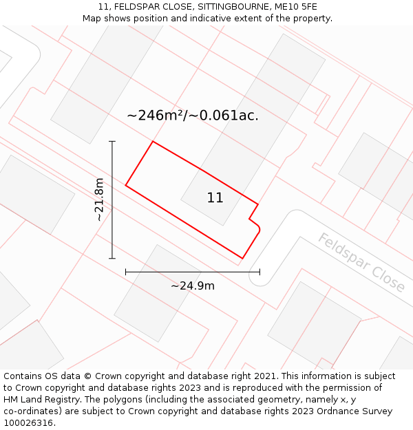 11, FELDSPAR CLOSE, SITTINGBOURNE, ME10 5FE: Plot and title map