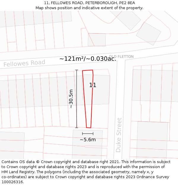 11, FELLOWES ROAD, PETERBOROUGH, PE2 8EA: Plot and title map