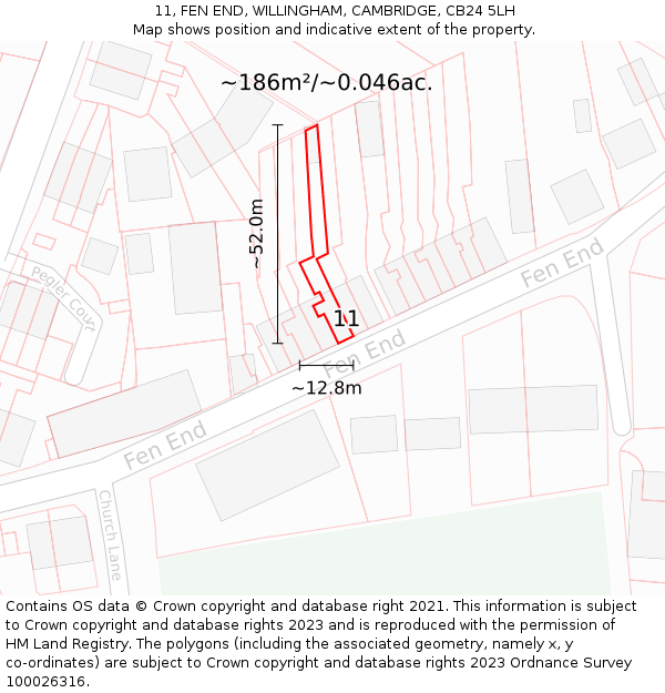 11, FEN END, WILLINGHAM, CAMBRIDGE, CB24 5LH: Plot and title map