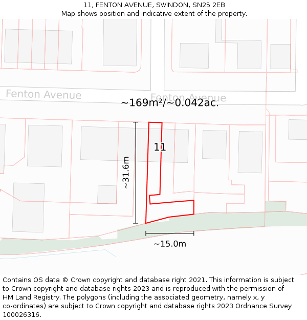 11, FENTON AVENUE, SWINDON, SN25 2EB: Plot and title map