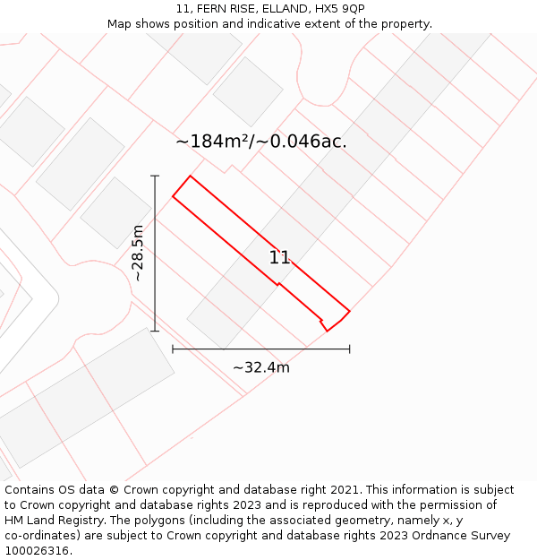 11, FERN RISE, ELLAND, HX5 9QP: Plot and title map