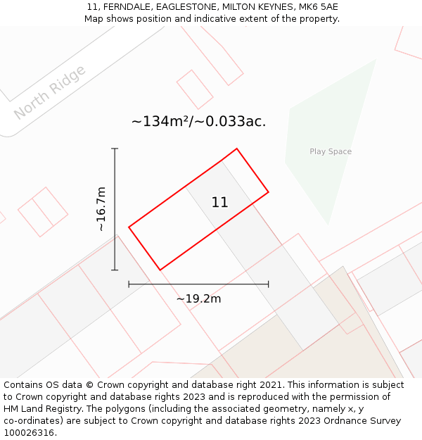 11, FERNDALE, EAGLESTONE, MILTON KEYNES, MK6 5AE: Plot and title map