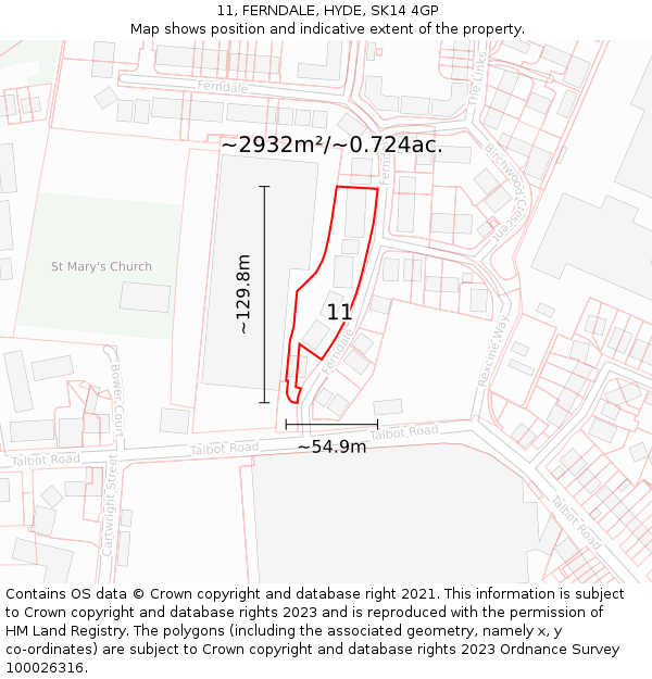 11, FERNDALE, HYDE, SK14 4GP: Plot and title map