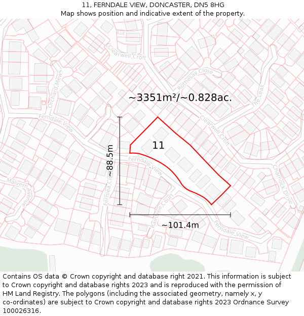 11, FERNDALE VIEW, DONCASTER, DN5 8HG: Plot and title map