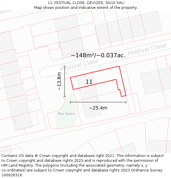 11, FESTIVAL CLOSE, DEVIZES, SN10 5AU: Plot and title map