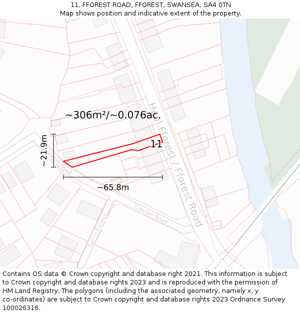 11, FFOREST ROAD, FFOREST, SWANSEA, SA4 0TN: Plot and title map