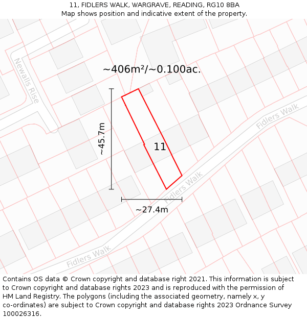 11, FIDLERS WALK, WARGRAVE, READING, RG10 8BA: Plot and title map