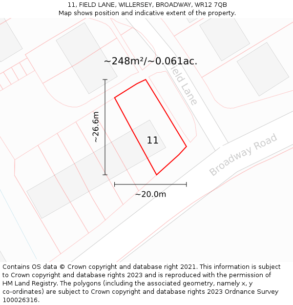 11, FIELD LANE, WILLERSEY, BROADWAY, WR12 7QB: Plot and title map