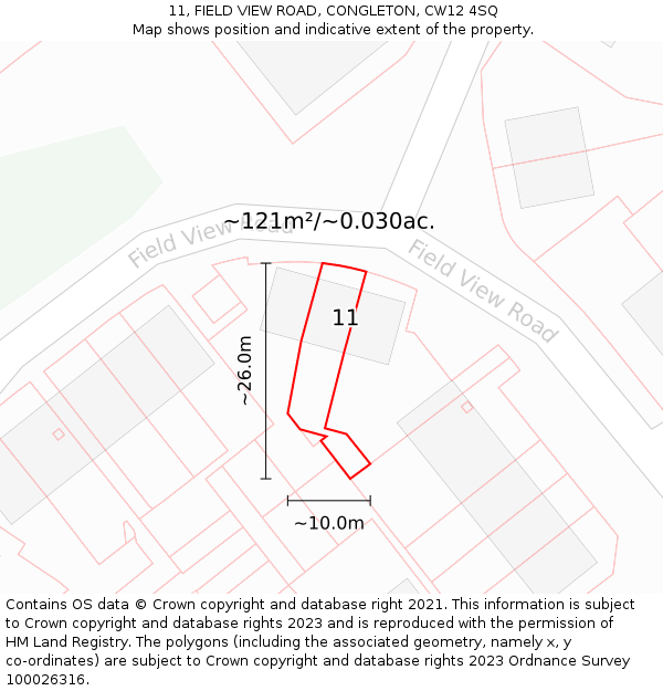 11, FIELD VIEW ROAD, CONGLETON, CW12 4SQ: Plot and title map