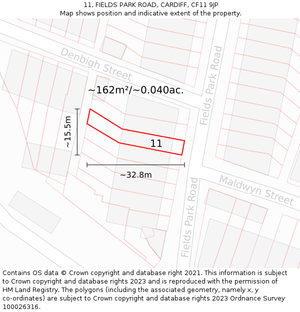 11, FIELDS PARK ROAD, CARDIFF, CF11 9JP: Plot and title map