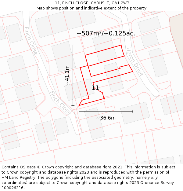 11, FINCH CLOSE, CARLISLE, CA1 2WB: Plot and title map
