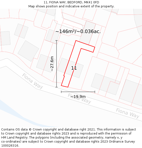 11, FIONA WAY, BEDFORD, MK41 0FD: Plot and title map