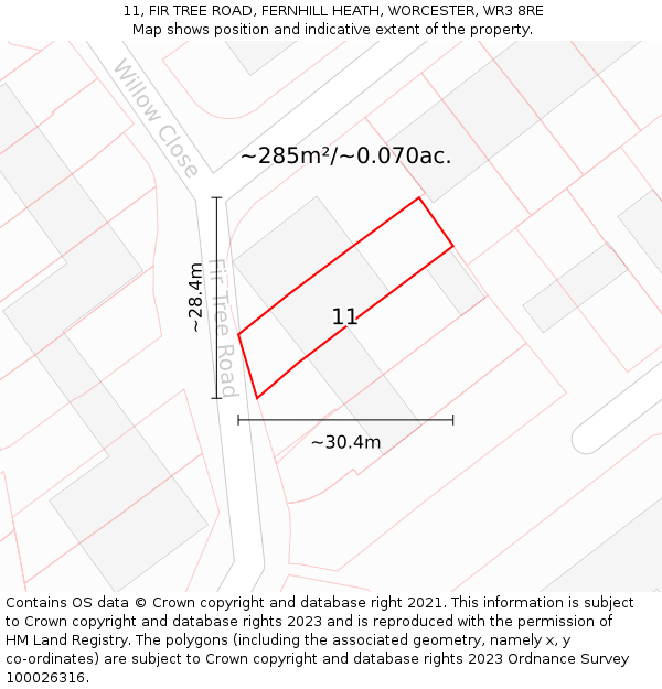 11, FIR TREE ROAD, FERNHILL HEATH, WORCESTER, WR3 8RE: Plot and title map