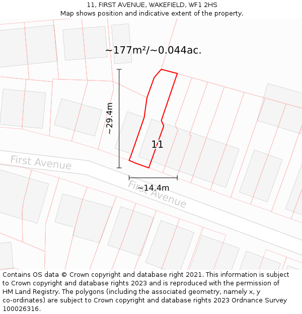 11, FIRST AVENUE, WAKEFIELD, WF1 2HS: Plot and title map
