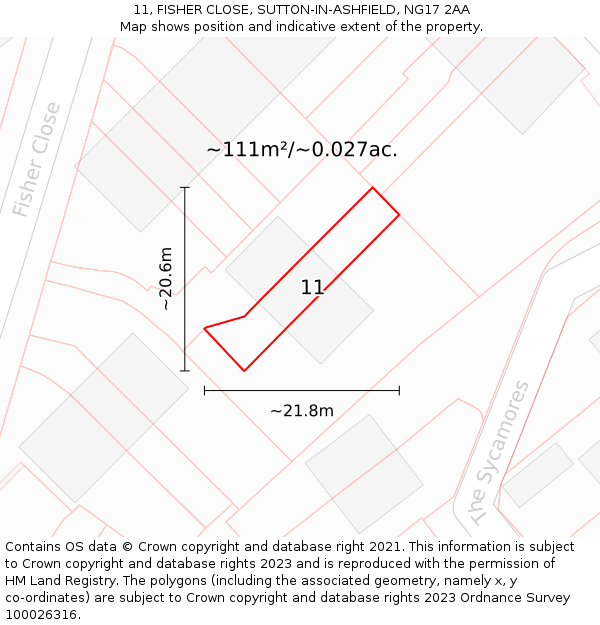 11, FISHER CLOSE, SUTTON-IN-ASHFIELD, NG17 2AA: Plot and title map