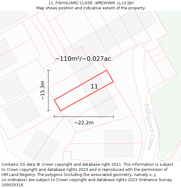 11, FISHGUARD CLOSE, WREXHAM, LL13 0JH: Plot and title map