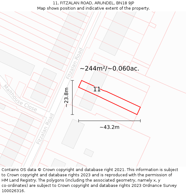 11, FITZALAN ROAD, ARUNDEL, BN18 9JP: Plot and title map