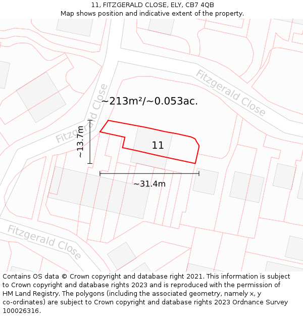 11, FITZGERALD CLOSE, ELY, CB7 4QB: Plot and title map