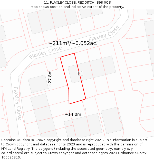 11, FLAXLEY CLOSE, REDDITCH, B98 0QS: Plot and title map