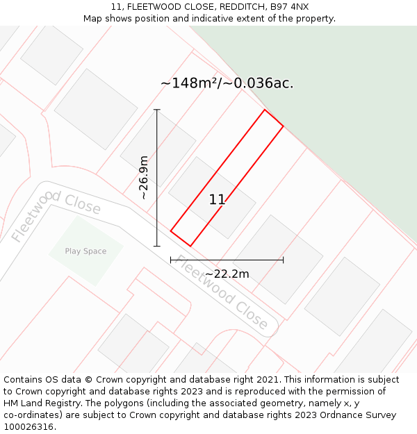 11, FLEETWOOD CLOSE, REDDITCH, B97 4NX: Plot and title map