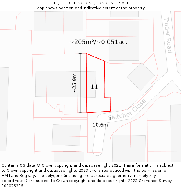 11, FLETCHER CLOSE, LONDON, E6 6FT: Plot and title map