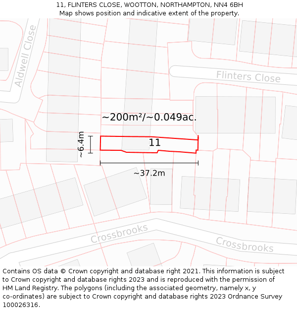 11, FLINTERS CLOSE, WOOTTON, NORTHAMPTON, NN4 6BH: Plot and title map