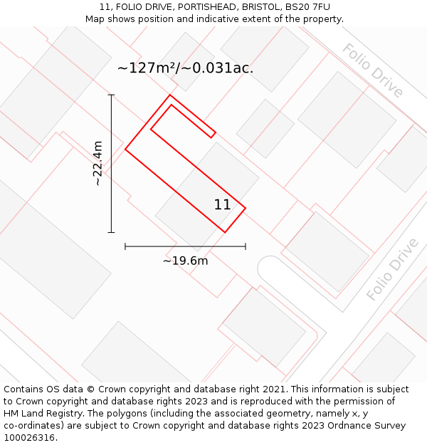 11, FOLIO DRIVE, PORTISHEAD, BRISTOL, BS20 7FU: Plot and title map