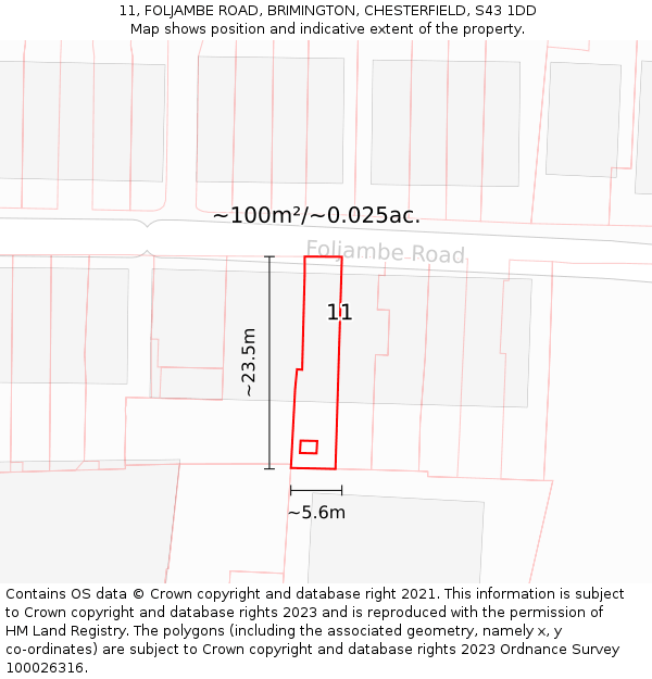 11, FOLJAMBE ROAD, BRIMINGTON, CHESTERFIELD, S43 1DD: Plot and title map
