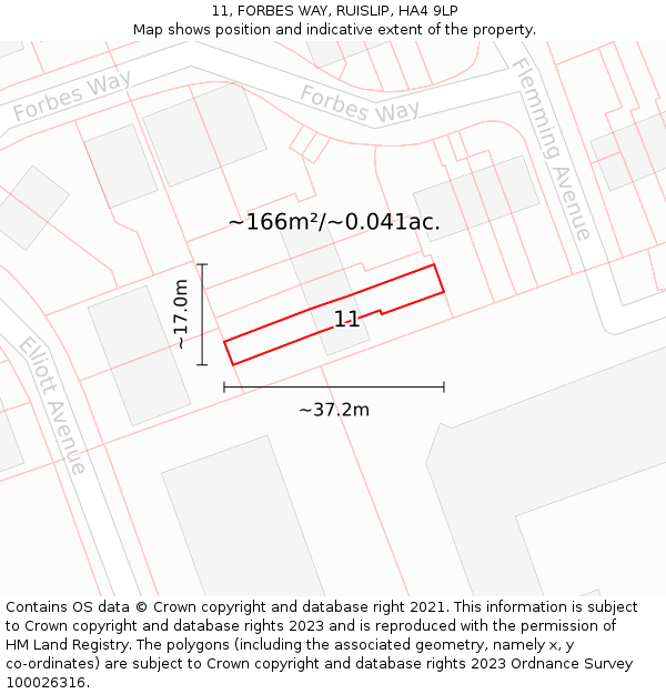 11, FORBES WAY, RUISLIP, HA4 9LP: Plot and title map