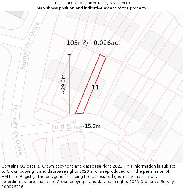11, FORD DRIVE, BRACKLEY, NN13 6BD: Plot and title map