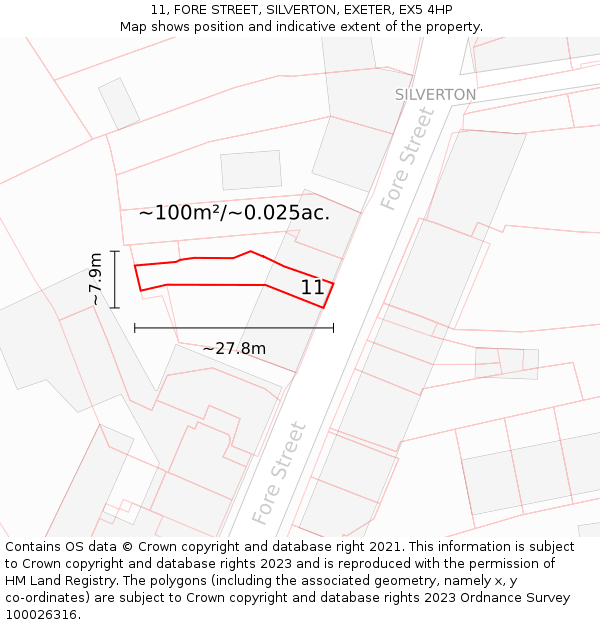 11, FORE STREET, SILVERTON, EXETER, EX5 4HP: Plot and title map