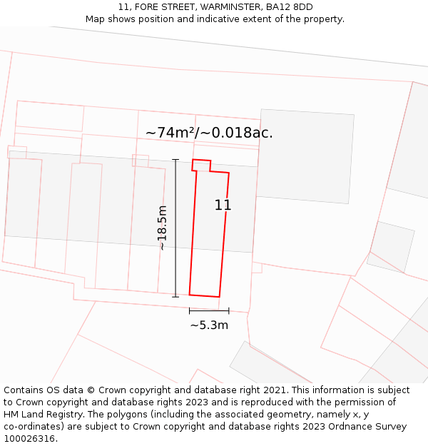 11, FORE STREET, WARMINSTER, BA12 8DD: Plot and title map