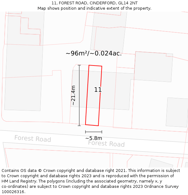 11, FOREST ROAD, CINDERFORD, GL14 2NT: Plot and title map