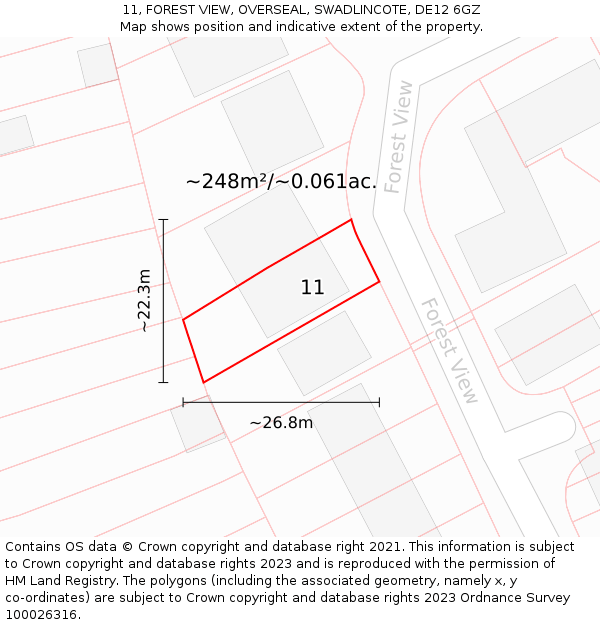 11, FOREST VIEW, OVERSEAL, SWADLINCOTE, DE12 6GZ: Plot and title map