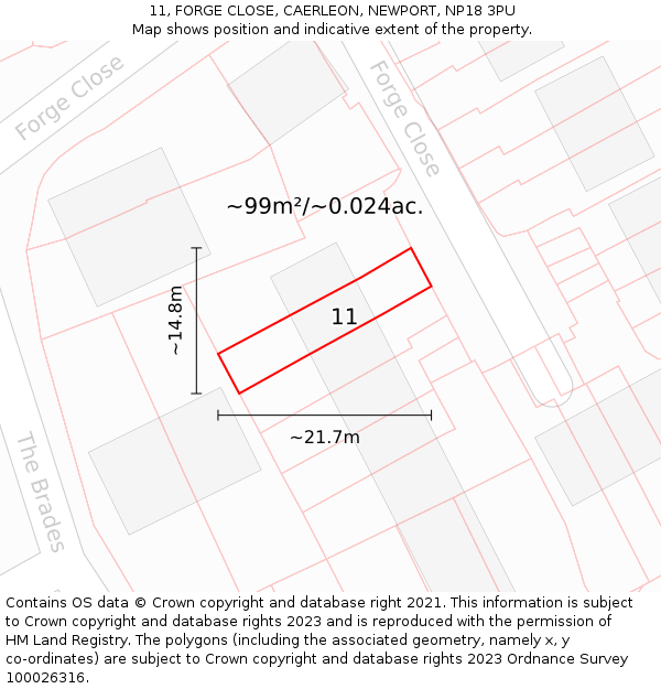 11, FORGE CLOSE, CAERLEON, NEWPORT, NP18 3PU: Plot and title map