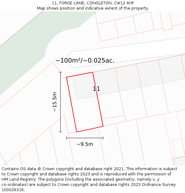 11, FORGE LANE, CONGLETON, CW12 4HF: Plot and title map