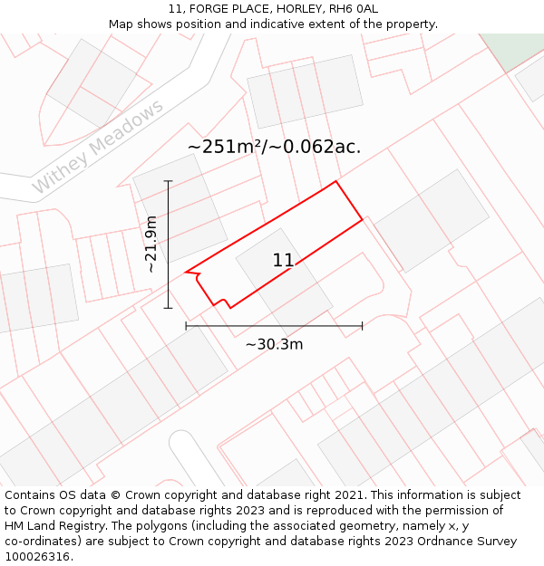 11, FORGE PLACE, HORLEY, RH6 0AL: Plot and title map