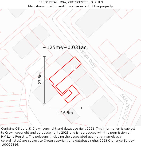 11, FORSTALL WAY, CIRENCESTER, GL7 1LS: Plot and title map