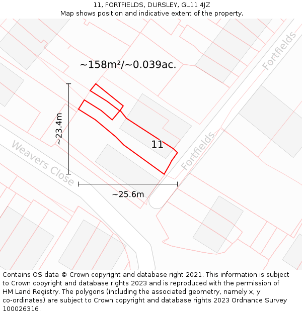 11, FORTFIELDS, DURSLEY, GL11 4JZ: Plot and title map