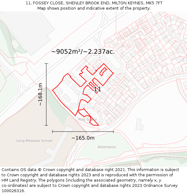 11, FOSSEY CLOSE, SHENLEY BROOK END, MILTON KEYNES, MK5 7FT: Plot and title map