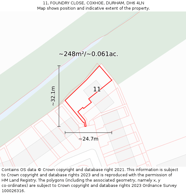11, FOUNDRY CLOSE, COXHOE, DURHAM, DH6 4LN: Plot and title map