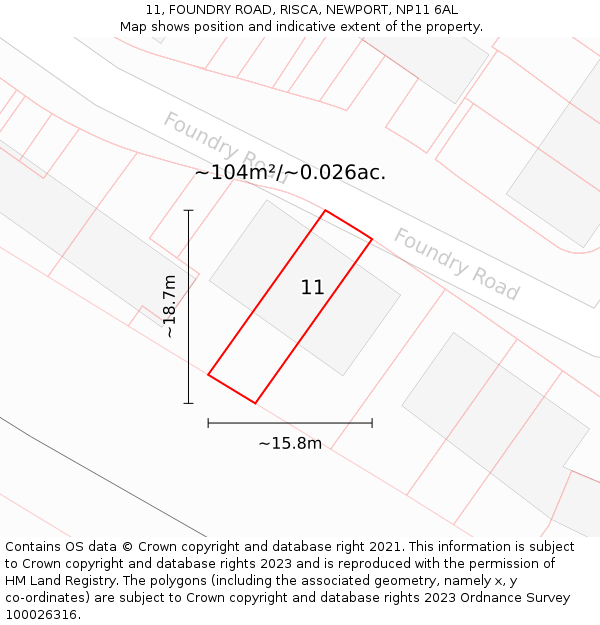 11, FOUNDRY ROAD, RISCA, NEWPORT, NP11 6AL: Plot and title map