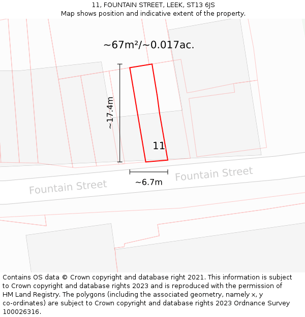 11, FOUNTAIN STREET, LEEK, ST13 6JS: Plot and title map
